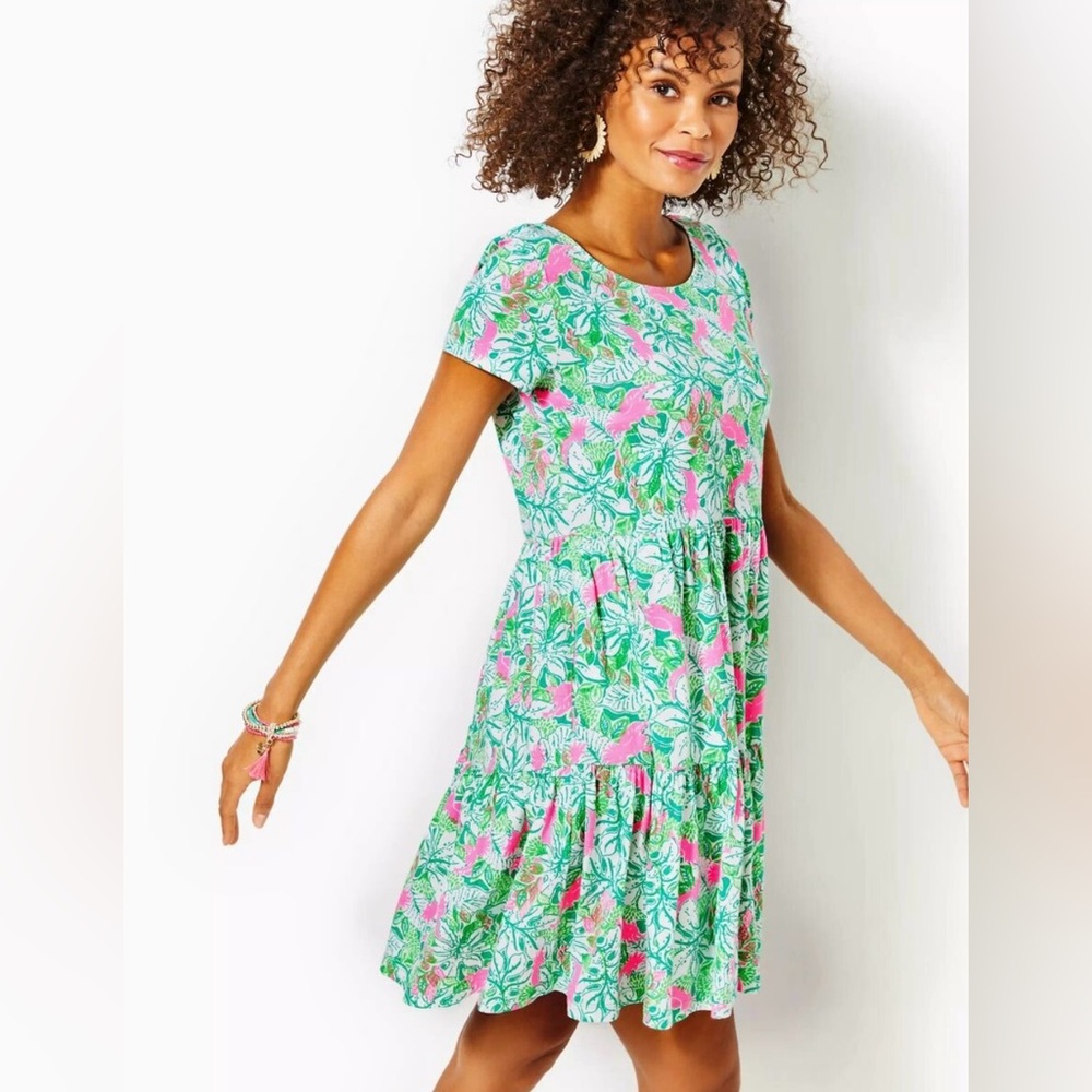 Lilly Pulitzer Geanna swing dress, green and hot pink, size xl